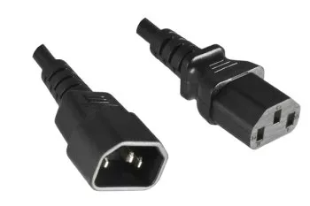 Cold device cable with an extra-large cross-section of 1.5mm², C13 to C14, extension, VDE, black, 1.80m